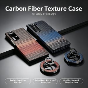 Real Gradient Carbon Fiber with Matching Magnetic Ring Case For Samsung Z Fold 8 Ultra 7 Raised Lens Shockproof Protection Cover