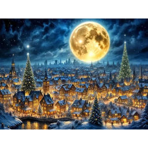 Jigsaw Puzzle 500/1000/1200/2000PCS Winter House Moon Landscape Artwork Stress Relief Puzzle Wall Art Decor Gift