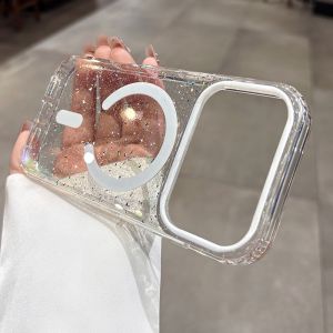 Glitter for Magsafe Transparent Ultra Slim Case for iPhone 17 16 Pro Max 15 14 13 Air Magnetic Bling Candy Color Clear Cover