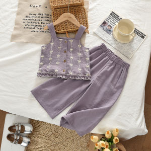 ชุดผ้ายีนส์เสื้อผ้าทารกหญิงลายหมี2ชิ้นสำหรับฤดูร้อนผ้ายีนเทียม3ถึง7ปีชุดเสื้อและกางเกงแขนกุดพิมพ์ลายโบว์ใหม่เสื้อผ้าแฟชั่นสำหรับเด็กเกาหลีเสื้อนอก