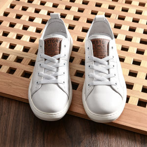 Classic Return! Top Layer Cowhide Mens Fashion Simple Solid Color Casual White Shoes Skate Shoes Breathable Slip-On round Toe