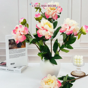 Hoa Mẫu Đơn Nhập 1 Bông 1 Nụ Bó Hoa Cắm Giỏ Trang Trí Tiệc. Hoa Lụa Decor