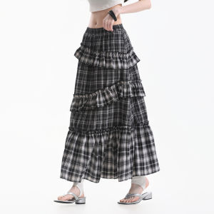 zuocisankon | Chân Váy Gingham Phong Cách Trẻ Trung Dài Không Đều