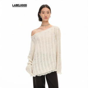 YIRANTIAN | Simple Hollow Out One-shoulder and Asymmetric Shoulder Top