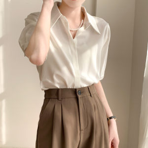 White Short-Sleeve Womens Shirt for Summer Thin Professional Style Interview Set Mid-Length Formal Non-Iron Blouse
