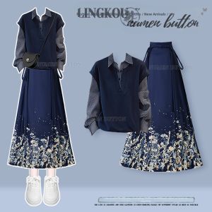 NUMEN BUTTON | Large Size Autumn Graceful Knitted Set