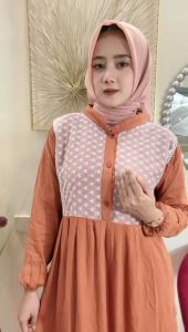 Gamis Rayon Twill Mix Brukat Model Terbaru / Yura Dress Kombinasi Mix Brokat / Midi Dress Viral / Gamis Viral