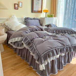 Nordic Luxury Pure Cotton White Four-Piece Set Princess Style Lace Trim Quilt Cover Bed Skirt Style Warmth for Everyone