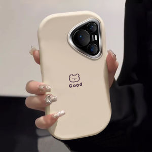 Cartoon Bear Huawei Pura70pro Phone Case Cute Silver Mirror Anti-Fall Protection Soft Silicone Shell for P70 P60 P50e P50 P40 P30