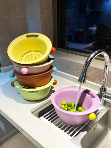Durable PP Kitchen Accessories: Dopamine Double Layer Thickened Kitchen Sink Drain Basket & Food Grade Fruit Tray