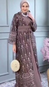 Gamis Set Outer Terpisah Syaqilla Dres BL Ceruty Babydoll Mix Brukat M L XL XXL 3XL Dress Kondangan Brokat Wanita Elegan Ootd Remaja Hijab Kekinian Baju Muslim Seragaman Pengajian Warna Milo Putih Burgundy Mahogany Navy Maroon