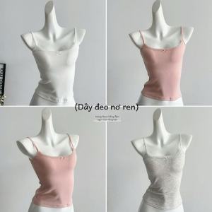Dolame Pure Desire Ôm Vừa Vặn Ren Nút Thắt Bướm Áo Hai Dây/áo Cami Thoải Mái Đa Năng Đế Màu Trơn  Áo Hai Dây Phụ Nữ Mùa Hè