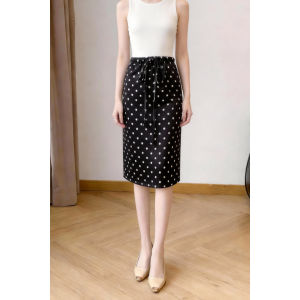 MANMI | Polka Dot High Waist Midi Skirt with Belt