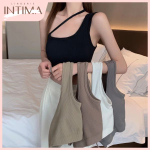 INTIMA HOT SALE Halter Neck Slant tali bahu cantik kembali Vest untuk wanita balut dada Tube Top Tank dengan Pad dada tetap Plain warna Camisoles satu saiz