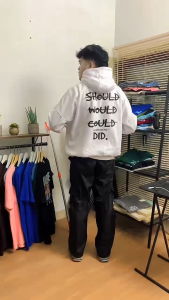 Ashall.sky Jaket Hoodie Oversize Boxy Pria Wanita Should White 28Gsm