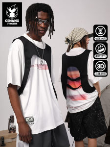 Genanx Thunder Tide Brand Summer Cotton Ice Silk Sweat Cloth Vest T-Shirt Mens Multi-wear Two-piece Set Waking up Yuhan