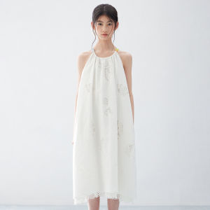 LOVESASAKIDS | Lace Beaded Layered Pure White Halterneck Sleeveless Dress