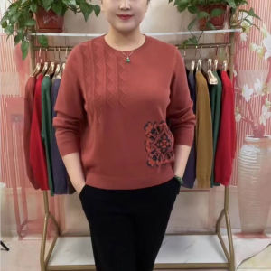 Fashionable round Neck Knitwear Loose Long Sleeve Womens Base Shirt Autumn New Style for Middle-Aged Mothers Slimming Effect
