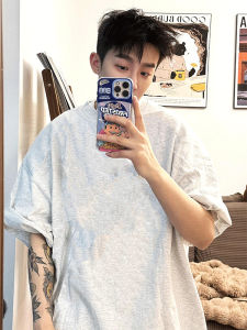 Summer Solid Color Basic round Neck Short Sleeve T-Shirt Mens American High Street Trend Brand Pure Cotton Heavyweight Half Sleeve