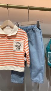 Kartun setelan lengan panjang celana anak anak laki laki katun fashion baju panjang jeans bayi perempuan import korea imut pakaian anak 0-5 tahun