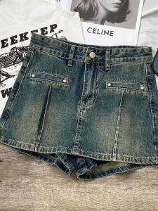 กางเกงขาสั้นยีนส์เอวสูงทรงเอไซส์ใหญ่สำหรับผู้หญิงในช่วงฤดูร้อนปี 2025 กางเกงขาสั้นทรงเข้ารูปป้องกันการโชว์เนื้อ ทรงสลิมฟิต