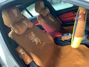 ชุดหุ้มเบาะหน้ารถยนต์ Set11ชิ้น#คุมะหิ้วไก่#ใส่ได้ทั้งรถกระบะ และ รถเก๋ง#พร้อมส่ง ถูกที่สุด