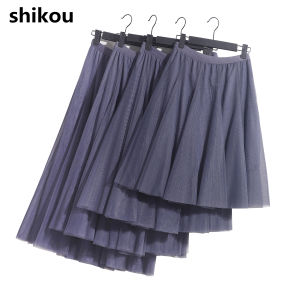 Váy Lưới Dài Vừa Phải Phong Cách Công Sở Đơn Giản Cho Nữ Mùa Thu Cỡ Nhỏ Váy Lưới Xếp Ly Dài Đến Giữa Bắp Chân Chữ a