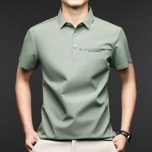 ROMON | Lomond Mens Short Sleeve Polo Shirt Summer Thin Ice Silk Business Casual Versatile Turn-down Collar T-shirt Top Fashion Urban Style