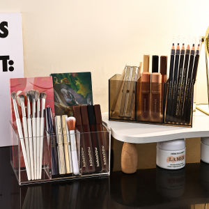 1pc Acrylic Transparent/Transparent Black Makeup Brush Makeup Storage Box with Multiple Compartments Bathroom Makeup Tray