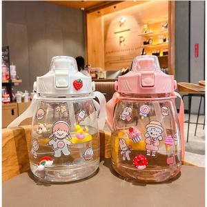 1300ML Big Water Bottle with straw and Sling strap cute stickers provided