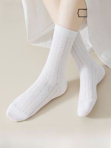 Miiow | Spring Autumn Womens Mid-Calf Thin Cotton Socks Anti-Odor Absorbent Antibacterial MiiOW Cat Person White Color Pure E-Commerce