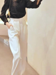 MANMI | Slimming Suit Style White Wide Leg Pants