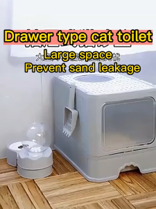 🔶Foldable Cat Litter Box with Lid Extra Large Litter Box with Cat Litter Scoop Drawer Type Cat Litter Pan Easy to Scoop & Low TrackingLarge Enclosed Cat Litter Box with Anti-Splash and Anti-Odor Features
