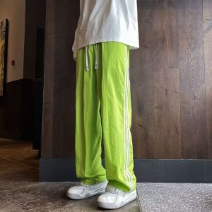 Dopamine Summer Casual Pants Men Women Lightweight Quick Dry Wide Leg Three Stripes Waterproof Sweatpants Straight Fit