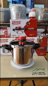 Nồi Áp Suất Inox Dày Mẫu Mới Cao Cấp Nắp Xoay 3 Ngàm Van Xả Thông Minh Dùng Bếp Từ Bếp Ga 4–12LTặng Nắp Kính