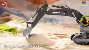 Huina 1661 1:18 RC Excavator 11CH 2.4GHz Remote Control Construction Truck Toy with LED Lights 360° Rotation Alloy Build for Kids & Adults