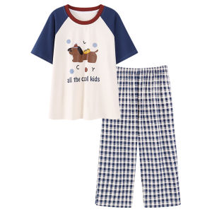 MiiOW | ชุดนอนผู้หญิง MiiOW ฤดูร้อน 2025 แขนสั้น ทรงหลวม ผ้าฝ้ายเนื้อนุ่ม ลายการ์ตูน ทรงเจ้าหญิง ชุดอยู่บ้าน ฤดูใบไม้ผลิและฤดูใบไม้ร่วง