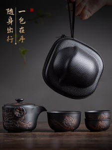 Bộ Trà Đi Du Lịch Bằng Gốm Sứ Màu Tím Jushantang Hai Cốc Một Lọ Bộ Dụng Cụ Trà Di Động Bộ Đồ Uống Ngoài Trời Đi Xe Hơi