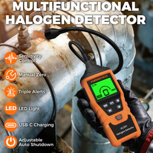 HLD01 Halogen Leak Detector 16ppm Sensitivity for R22/R134A/R410A/R1234YF with Triple Alarm & Dual LED Quick USB-C HVAC Tool