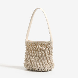 Handwoven Leather Bucket Bag Summer Fashion Versatile Lazy Vacation Style Tote Bag Travel Commuting Bag Neutral Modern Style