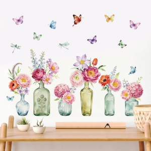 Decal Dán Tường Lọ Hoa Nhiều Màu Sắc Có Keo Sẵn 105x78cm - Trang Trí Không Gian Phòng Khách