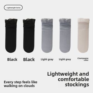 miiow | Cat Woman Crystal Glass Lace Trim Mid-Calf Thin Summer Socks Womens Ballet Style Versatile Glass Fiber Antibacterial Socks