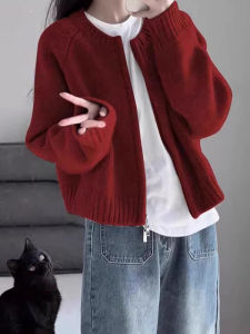 Spring Autumn European Style Red Loose Cardigan