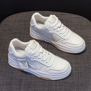 Leather Sneakers Womens Thick Bottom Casual Shoes Spring Fashion round Toe Rubber Outsole Comfortable All-Match Sporty Style