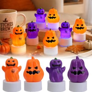 4Pcs Halloween Decorative LED Electronic Candle Ghost Lights Pumpkin Ornaments for Halloween Party Decor and Atmosphere