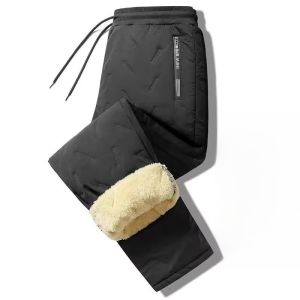 Thick Lamb Velvet Cotton Pants Mens Loose Winter Cold Proof Casual Long Trousers Large Size Pure Color Fashion Style