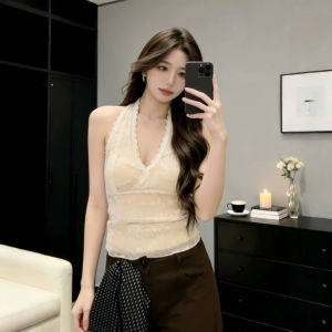 chaqi | French Style V-neck Lace Halter Vest Slim Fit Top