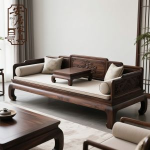 New Chinese Style Carved Walnut Wood Sofa Bed for Living Room Tea Room Small And Large Size Room No Storage Space Required