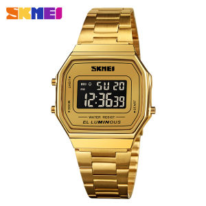 SKMEI 1647 Retro Electronic Mens Wristwatches Fashion Business Steel Band Sport Waterproof Digital Men Watch 1123 reloj hombre