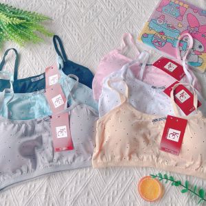 #P016 3pcs spaghetti sports bra removable strap with foam for kids 8-13years old polkadots design